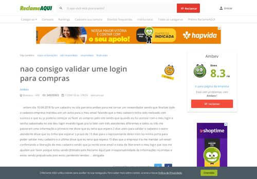 
                            12. Reclame Aqui - Parceiro Ambev - nao consigo validar ume login para ...