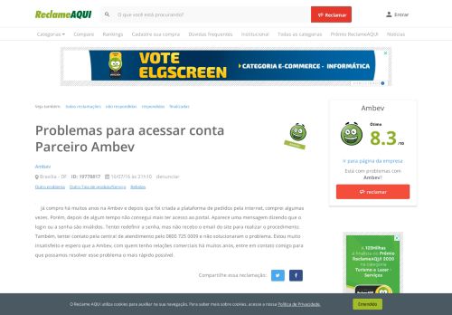 
                            9. Reclame Aqui - Parceiro Ambev - Problemas para acessar conta ...