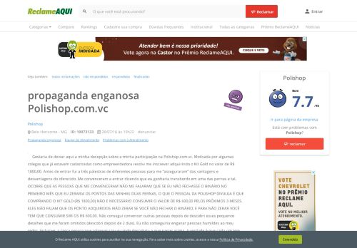 
                            8. Reclame Aqui - Polishop - propaganda enganosa Polishop.com.vc