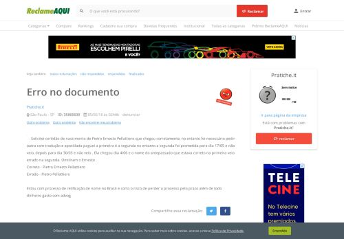 
                            12. Reclame Aqui - Pratiche.it - Erro no documento