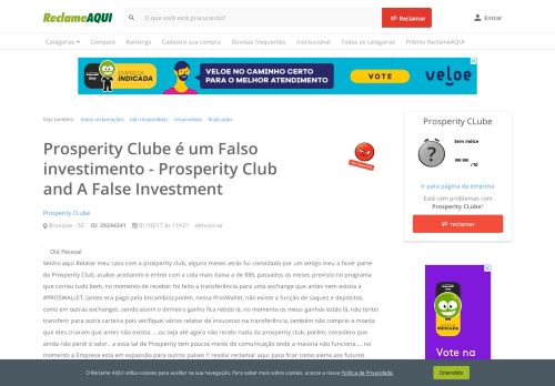 
                            6. Reclame Aqui - Prosperity CLube - Prosperity Clube é um Falso ...