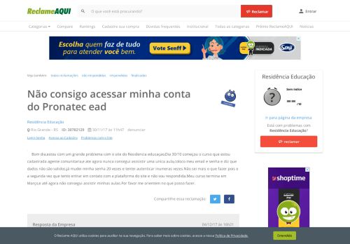 
                            12. Reclame Aqui - Residência Educação - Não consigo acessar minha ...