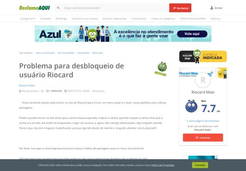 
                            12. Reclame Aqui - RioCard - Problema para desbloqueio de usuário ...