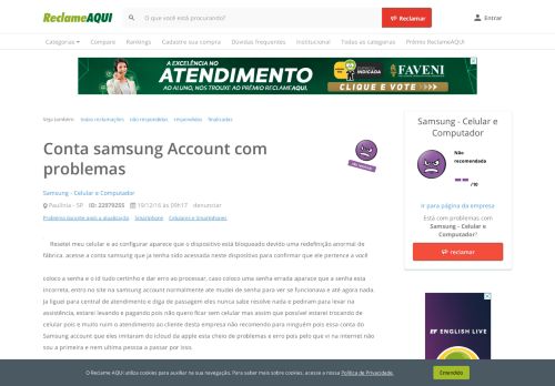 
                            7. Reclame Aqui - Samsung Electronics - Conta samsung Account com ...