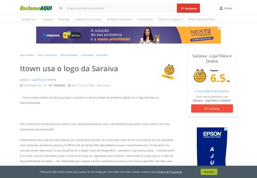
                            9. Reclame Aqui - Saraiva - Loja Física e Online - Itown usa o logo da ...