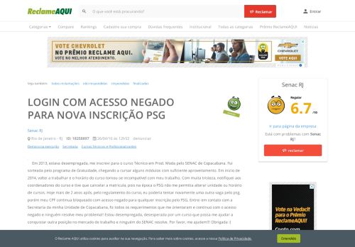 
                            12. Reclame Aqui - Senac RJ - LOGIN COM ACESSO NEGADO PARA ...