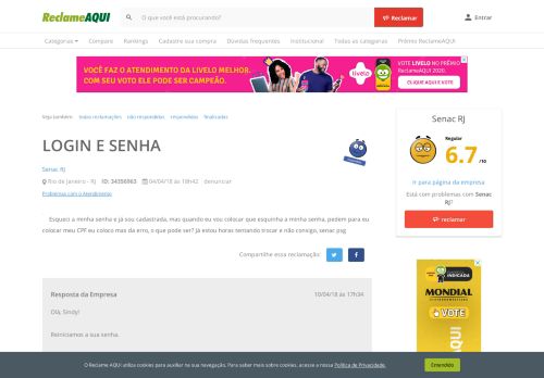 
                            10. Reclame Aqui - Senac RJ - LOGIN E SENHA