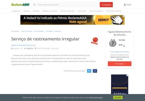 
                            13. Reclame Aqui - Sigasat Rastreamento de Veículos - Serviço de ...