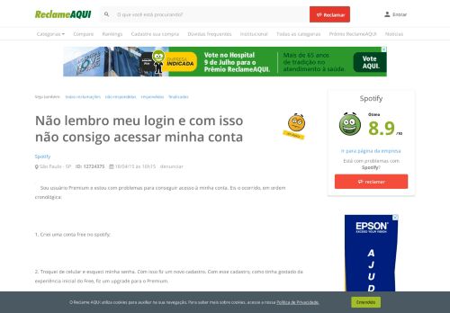 
                            12. Reclame Aqui - Spotify - Não lembro meu login e com isso não ...