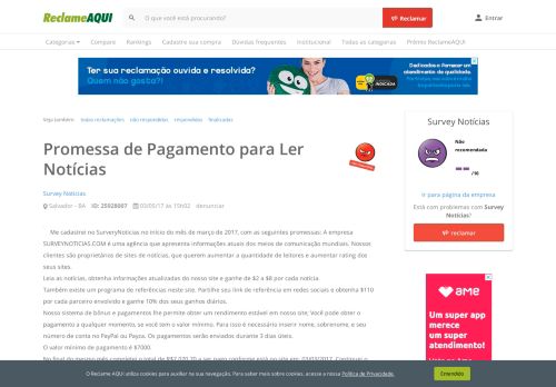 
                            13. Reclame Aqui - Survey Notícias - Promessa de Pagamento para Ler ...