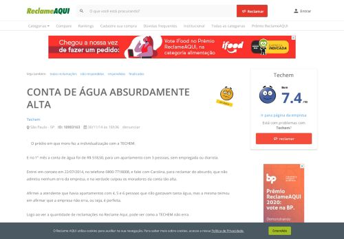 
                            9. Reclame Aqui - Techem - CONTA DE ÁGUA ABSURDAMENTE ALTA