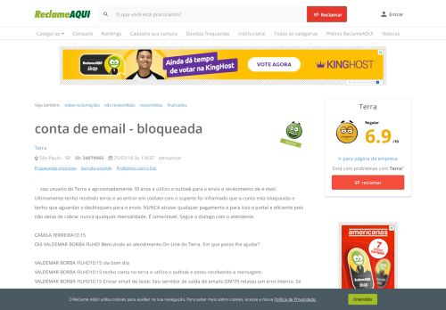 
                            11. Reclame Aqui - Terra - conta de email - bloqueada