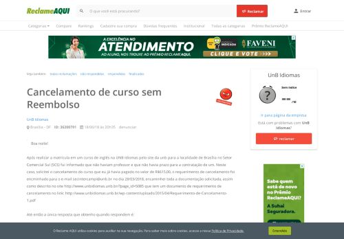 
                            7. Reclame Aqui - UnB Idiomas - Cancelamento de curso sem Reembolso