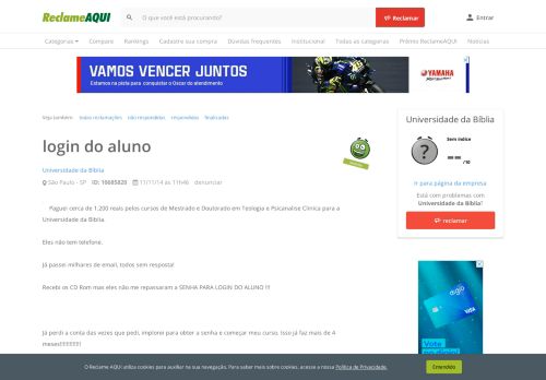 
                            5. Reclame Aqui - Universidade da Bíblia - login do aluno