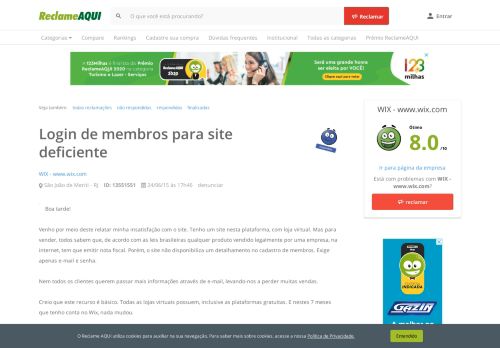 
                            5. Reclame Aqui - WIX - www.wix.com - Login de membros para site ...