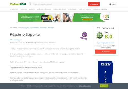 
                            6. Reclame Aqui - WIX - www.wix.com - Péssimo Suporte