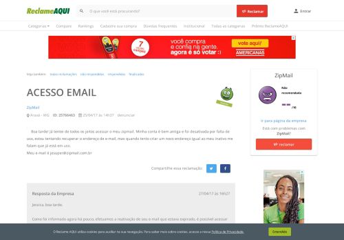 
                            5. Reclame Aqui - ZipMail - ACESSO EMAIL