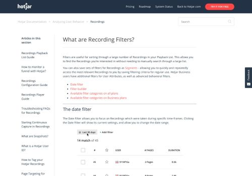 
                            5. Recording Filters – Hotjar Documentation