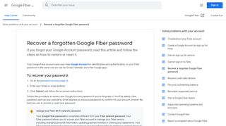 
                            2. Recover a forgotten Google Fiber password - Google Fiber Help