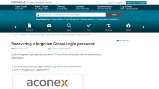 
                            3. Recovering a forgotten Global Login password | Oracle Aconex ...