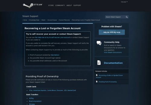 
                            3. Recovering a Lost or Forgotten Steam Account ... - Steam Support