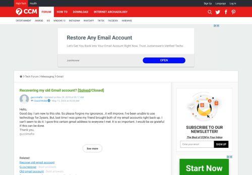 
                            3. Recovering my old Gmail account? [Solved] - Ccm.net