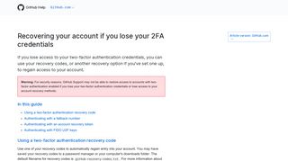 
                            7. Recovering your account if you lose your 2FA credentials - GitHub Help