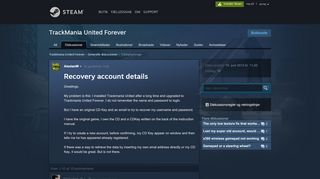 
                            6. Recovery account details :: TrackMania United Generelle diskussioner