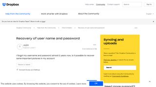 
                            9. Recovery of user name and password - Dropbox Community - 307026