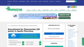 
                            11. Recruitment for Pharmacists (50 posts) in Apollo Pharmacy ...
