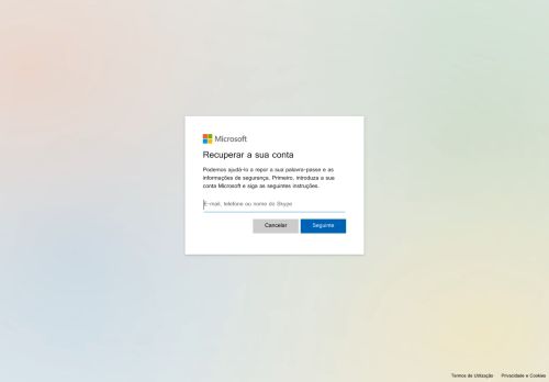 
                            5. Recuperar a sua conta - Microsoft account