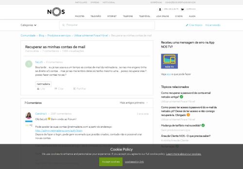 
                            8. Recuperar as minhas contas de mail | Fórum NOS