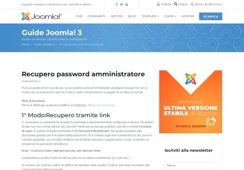 
                            6. Recupero password amministratore - Joomla.it Sito di supporto Italiano