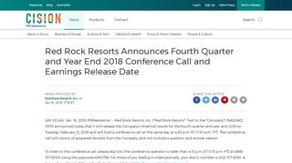 
                            13. Red Rock Resorts Announces Fourth Quarter and Year End 2018 ...