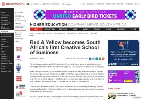 
                            10. Red & Yellow becomes South Africa's first Creative School of Business