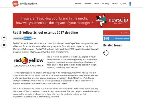 
                            13. Red & Yellow School extends 2017 deadline - Media Update