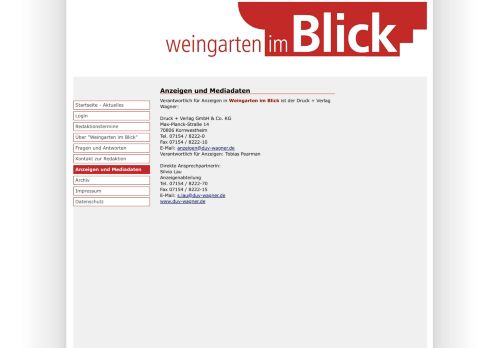 
                            6. Redaktionsportal: Weingarten im Blick » Anzeigen und Mediadaten
