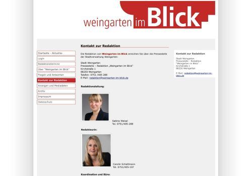 
                            9. Redaktionsportal: Weingarten im Blick » Kontakt zur Redaktion