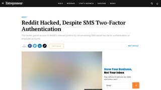 
                            12. Reddit Hacked, Despite SMS Two-Factor Authentication - Entrepreneur