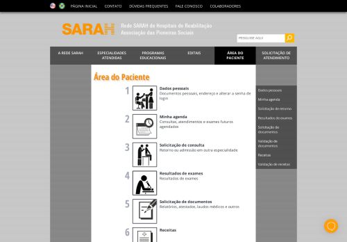 
                            11. Rede SARAH - Área do Paciente