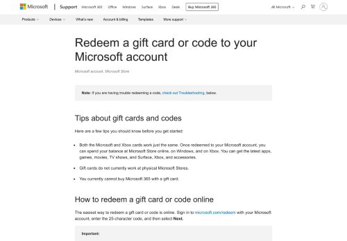 
                            4. Redeem a gift card or code to your Microsoft account - Microsoft Support