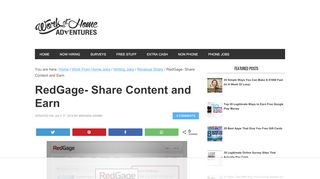 
                            12. RedGage- Share Content and Earn - Work At Home Adventures