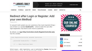 
                            13. Redirect after Login or Register: Add your own Method - Laravel Daily