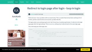 
                            7. Redirect to login page after login - loop in login | Laravel.io