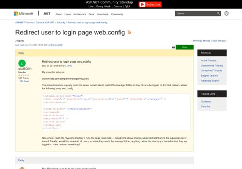 
                            3. Redirect user to login page web.config | The ASP.NET Forums