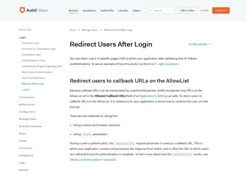 
                            3. Redirect Users After Login - Auth0