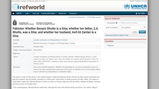 
                            11. Refworld | Pakistan: Whether Benazir Bhutto is a Shia; ...