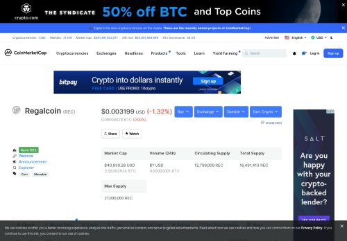 
                            4. Regalcoin (REC) price, charts, market cap, and other metrics ...