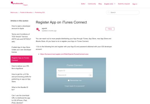 
                            8. Register App on iTunes Connect – Mobincube