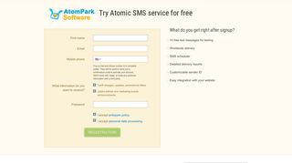 Register - Atomic SMS Service - AtomPark Software